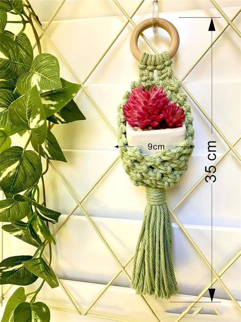 Colourful Macrame Wall Hanging Air Plant Holder Planter Cotton Hand Weaving Flowerpot Net Bag For Home Decor Bedroom Decoration