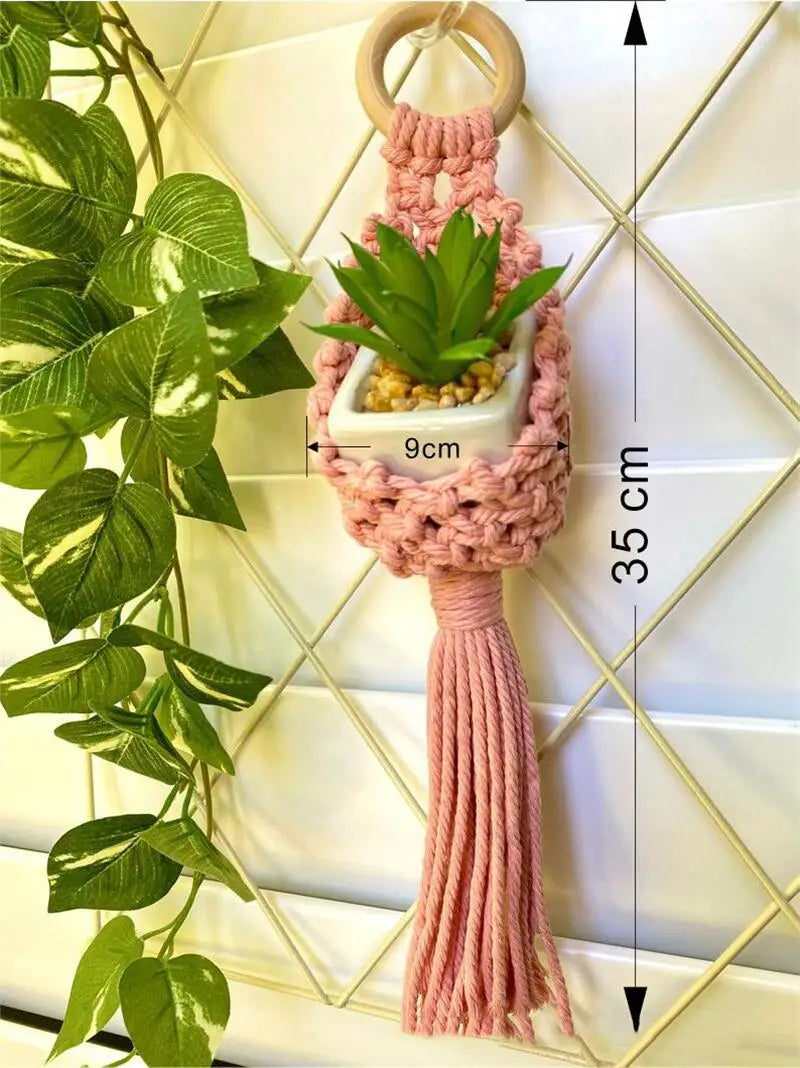 Colourful Macrame Wall Hanging Air Plant Holder Planter Cotton Hand Weaving Flowerpot Net Bag For Home Decor Bedroom Decoration